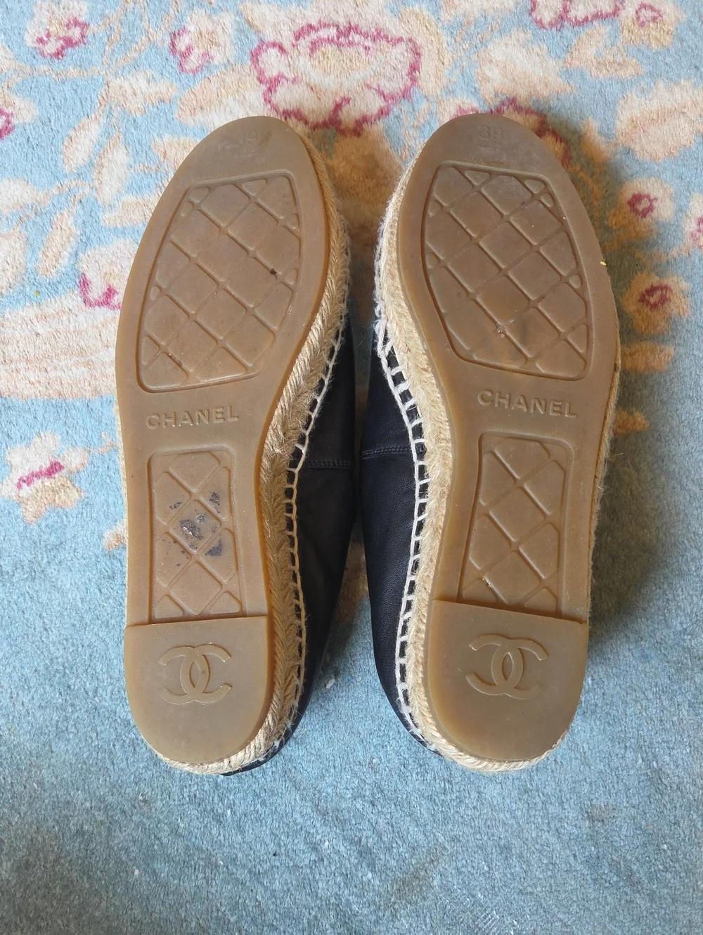 WOMEN'S AUTHENTIC CHANEL FLAT ESPADRILLES ESPADRILLE SHOES SZ 39 $975 BLACK GREY
